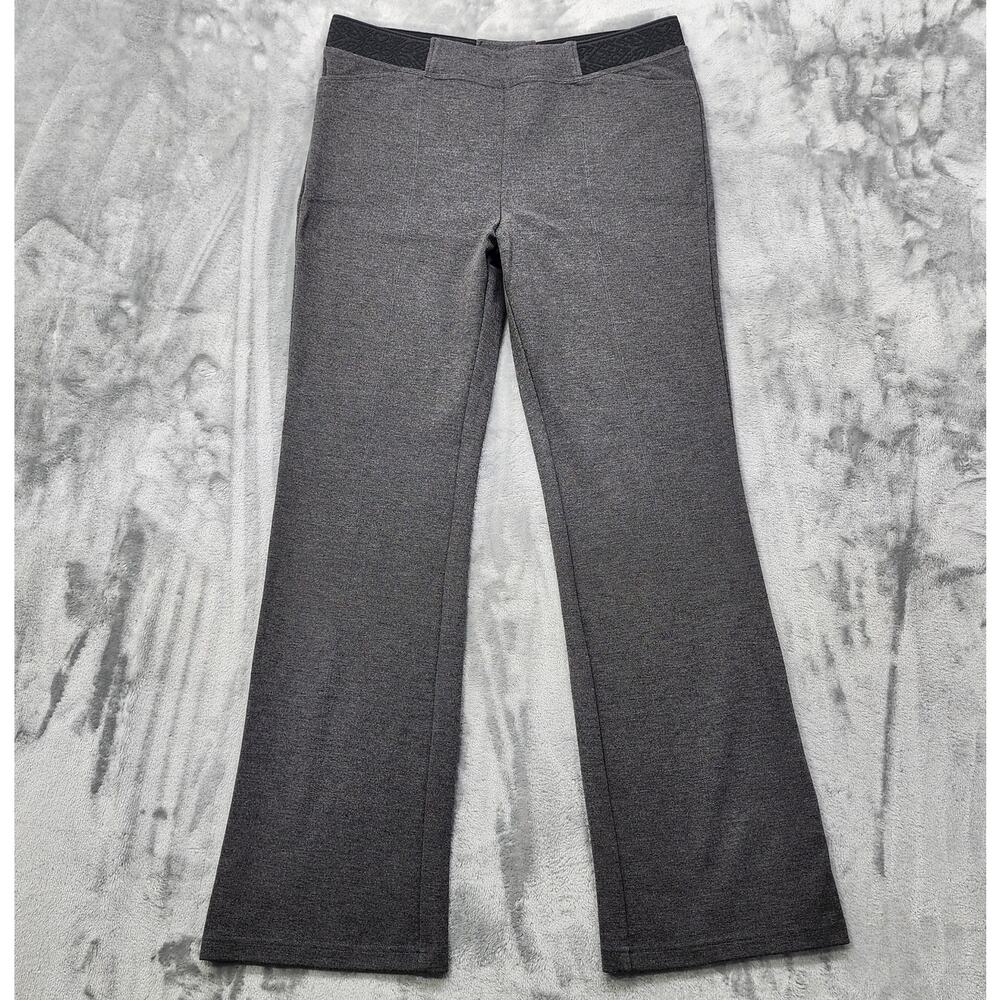 Blue Sky Pants Womens L Gray Pull On High Rise Flare Leg Stretch Knit Casual